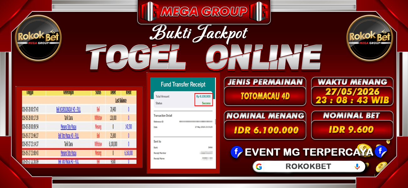 Bukti JP situs Rokokbet hari Kamis, 28 Mei 2026