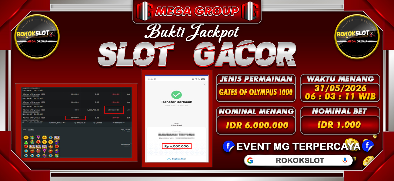 Bukti JP situs Rokokslot hari Minggu, 31 Mei 2026