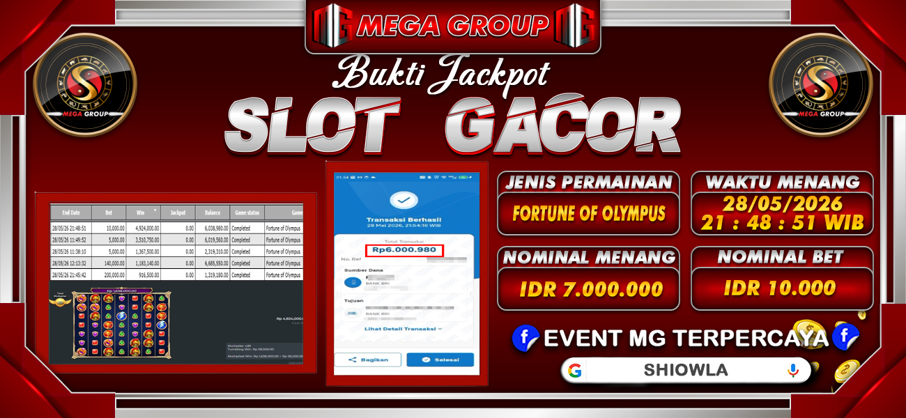 Bukti JP situs Shiowla hari Jumat, 29 Mei 2026